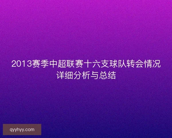 2013赛季中超联赛十六支球队转会情况详细分析与总结